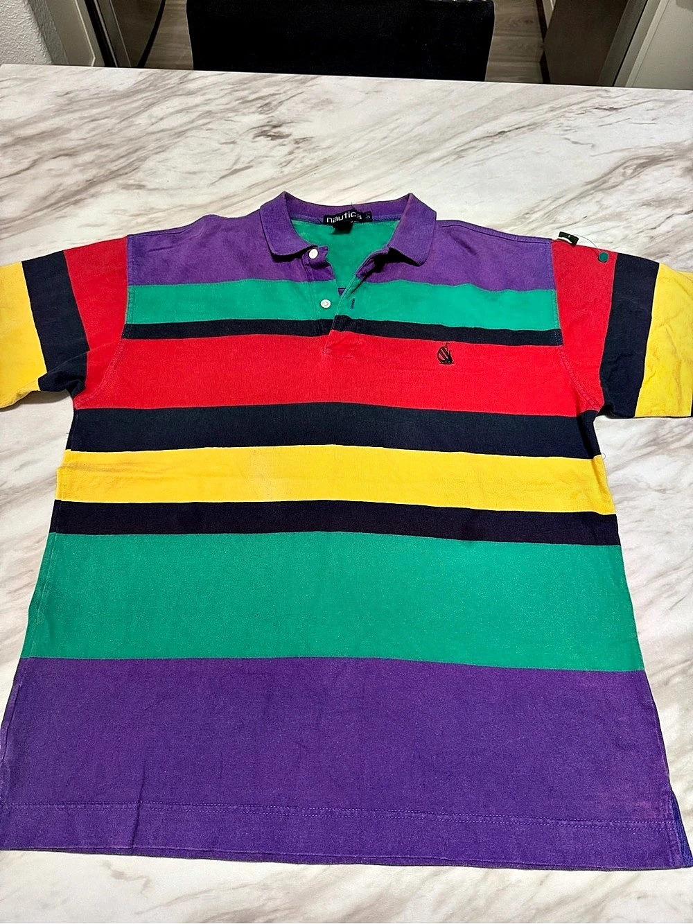 Nautica Vintage 90s Colorblock Stripe Polo Shirt Purple & Green Large